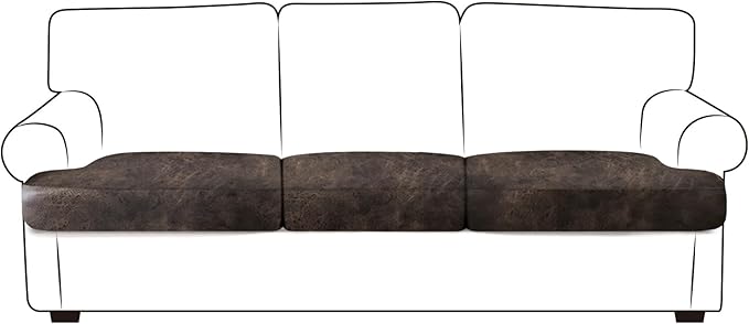 ANARACHON Leather Look Couch Cushion Covers Sofa Seat Slipcovers Sets Couches Furniture Protector for Sectional Armchair Loveseat Pets Kids Stretch Spandex Fabric (3 T-Cushion Sofa, Brown) by ANARACHON