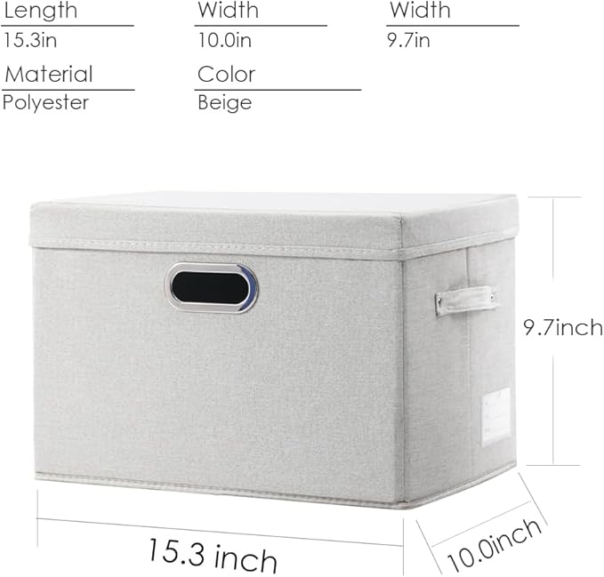 PRANDOM Collapsible Storage Bin with Lid [5-Pack] Fabric Foldable Storage Box Organizer Container Basket Cube with Cover for Home Bedroom Closet Office Beige(15.3x10x9.7) - Image 3