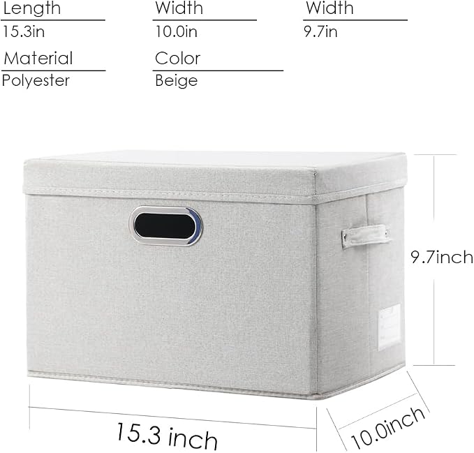 PRANDOM Collapsible Storage Bin with Lid [1-Pack] Fabric Foldable Storage Box Organizer Container Basket Cube with Cover for Home Bedroom Closet Office Nursery Beige(15.3x10x9.7) - Image 3