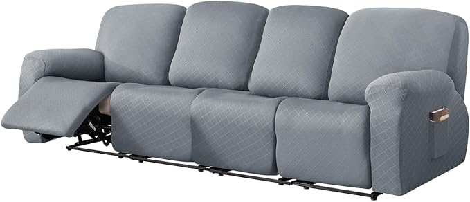 vctops Diamond Recliner Sofa Covers 10-Pieces Stretch Large RV Couch Covers for 4 Seats Reclining Slipcovers Soft Solid Furniture Protector (Light Grey,4 Seat) by vctops