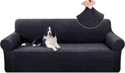 U-NICE HOME Velvet Sofa Covers Stretch Couch Covers for 3 Cushion Couch Furniture Protector Sofa Slipcover (XL Large, Dark Grey) by U-NICEHOME