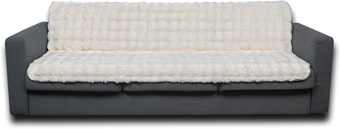Dogs/Cats Bed Mats, Dog Pad Washable Removable Couch Cover with Anti-Slip Back, Plush Long Fur Mat, Perfect for Small, Medium and Large Dogs.(White-Bubble, 68"x82") by SNUGGLESINTO