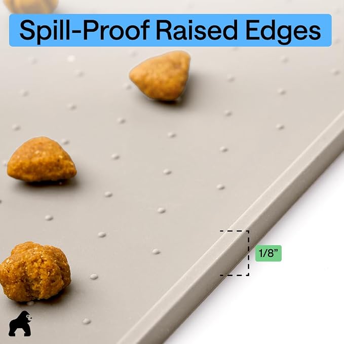 GORILLA GRIP 100% Waterproof Raised Edge BPA Free Silicone Pet Feeding Mat, Dog Cat Food Mats Contain Spills Protects Floors, Placemats for Cats and Dogs Water Bowl, Pets Accessories 16x10, Beige - Image 7