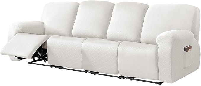 vctops Diamond Recliner Sofa Covers 10-Pieces Stretch Large RV Couch Covers for 4 Seats Reclining Slipcovers Soft Solid Furniture Protector (White,4 Seat) by vctops
