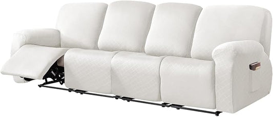vctops Diamond Recliner Sofa Covers 10-Pieces Stretch Large RV Couch Covers for 4 Seats Reclining Slipcovers Soft Solid Furniture Protector (White,4 Seat) by vctops