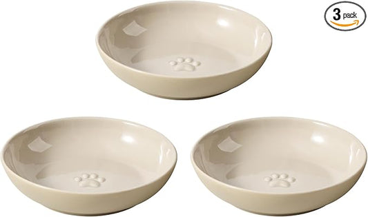 Havniva Ceramic Cat Food Bowls, Shallow Cat Dishes for Indoor Cats Set of 3 | Wide Opening, 5.6” Ceramic Cat Bowls, Cat Plates for Wet & Dry Food, Non-slip Rubber Base, Whisker Friendly Cat Bowl by Havniva
