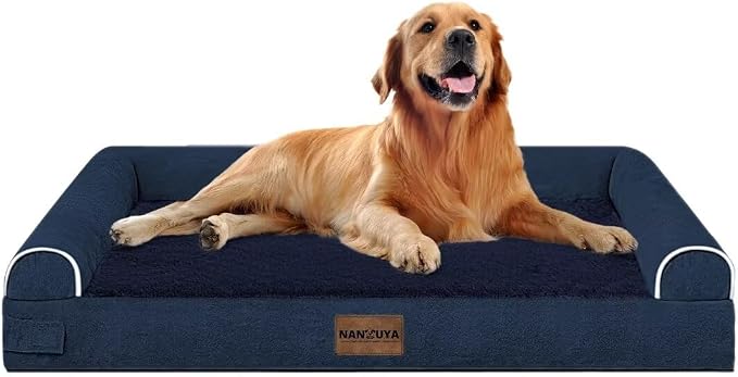 NANUYA Orthopedic Dog Bed for X-Large Dogs, 40 x 32 Inch, Navy Blue | Egg crate foam for joint support, 3-sided bolster pet sofa, waterproof lining, washable cover, and non-skid base - Image 8