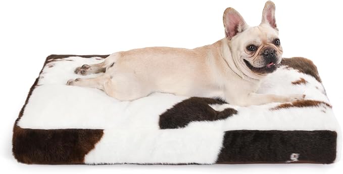 Bedfolks Waterproof Crate Bed, Plush Dog Kennel Pad with Removable Washable Cover, Faux Fur, Fluffy 35"x23", Cow Print by Bedfolks