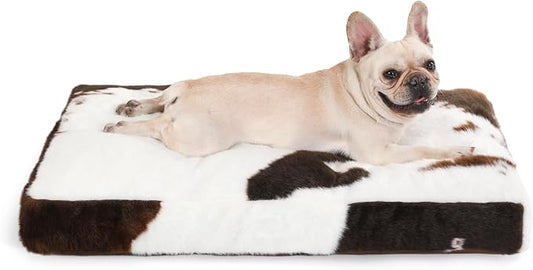 Bedfolks Waterproof Crate Bed, Plush Dog Kennel Pad with Removable Washable Cover, Faux Fur, Fluffy 35"x23", Cow Print by Bedfolks