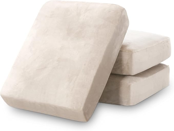 PrinceDeco Stretch Velvet Couch Cushion Covers for Individual Cushions Sofa Cushion Covers Seat Cushion Cover, Sofa Covers Washable, Cushion Sofa Covers for Sectional Couch - Ivory by PrinceDeco