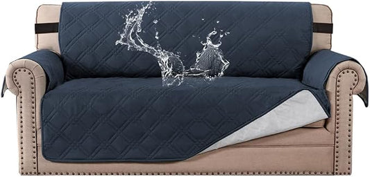 H.VERSAILTEX 100% Waterproof Sofa Slipcover Washable Loveseat Cover for 2 Cushion Cover Non-Slip Furniture Protector with Puppy Paw Silicone Backing Couch Cover for Pets Dogs (Loveseat, Navy) by HVERSAILTEX