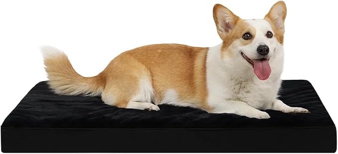 KSIIA Orthopedic Dog Bed for Small Dogs with Waterproof Lining, Black,23x17 | Deluxe Soft Plush Dog Crate Bed, Washable Pet Mat with Removable Cover & Egg Crate Foam for Small Dogs Sleeping & Relaxing by KSIIAPetProducts