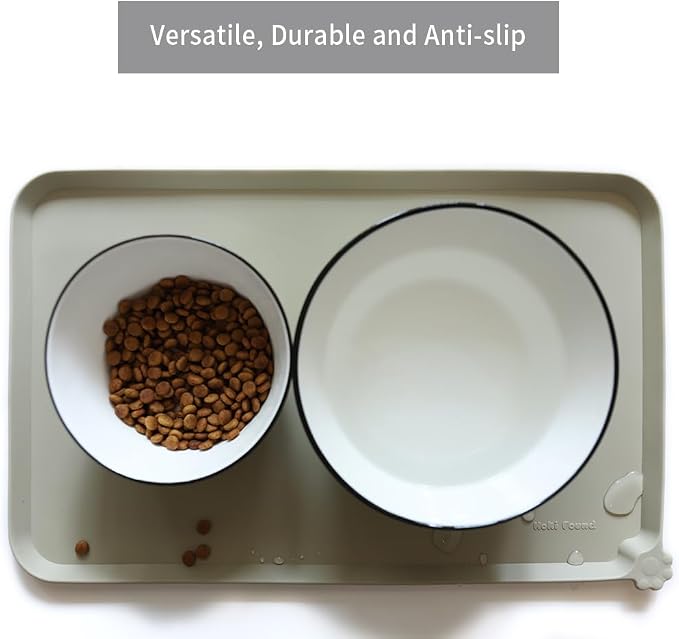 Hoki Found Silicone Pet Food Tray - Non Slip Pet Dog Cat Bowl Placemat - Feeding Mat - Waterproof Dog Cat Food Mats - For Carpet - Cream Green - Image 4