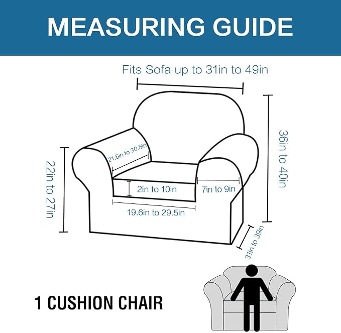 H.VERSAILTEX Rich Stretch 2 Piece Chair Cover Chair Slipcover Sofa Cover Furniture Protector Couch Soft with Elastic Bottom Chair Couch Cover with Arms Width Up to 49 Inch(Chair, Taupe) - Image 2