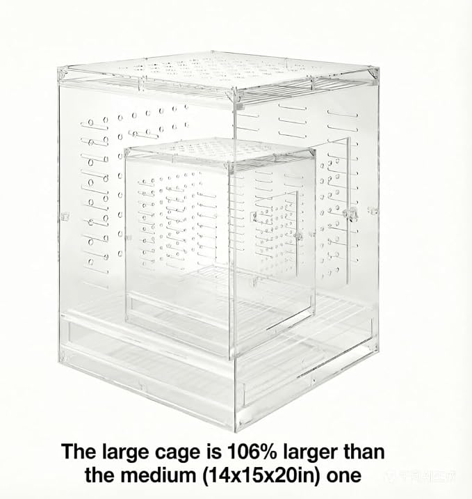 Clear Acrylic Bird Cage for Small Birds, Transparent Display Habitat for Canary, Parakeet - Easy to Clean & Assemble (18x20x24in) - Image 4