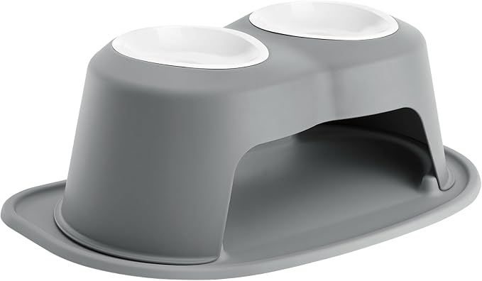 WeatherTech Double High Pet Feeding System w/Plastic Dog/Cat Bowls - 8" High Stand Dark Grey (PDHC3208DGDG) by WeatherTech