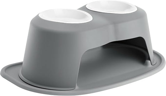 WeatherTech Double High Pet Feeding System w/Plastic Dog/Cat Bowls - 8" High Stand Dark Grey (PDHC3208DGDG) by WeatherTech
