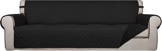 PureFit Reversible Quilted Couch Covers for Dogs Sofa Cover 4 Seater 88" | Black/Black, Water Resistant Couch Protector, Washable Pet Couch Cover with Non Slip and Elastic Straps For Kids by PureFit