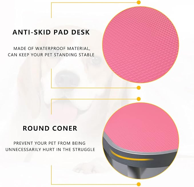 LEIBOU Pet Dog Grooming Table Foldable Grooming Table Heavy Duty Iron Frame with Arm & Noose for Dog Cat Pet Grooming (32'', Pink) - Image 5