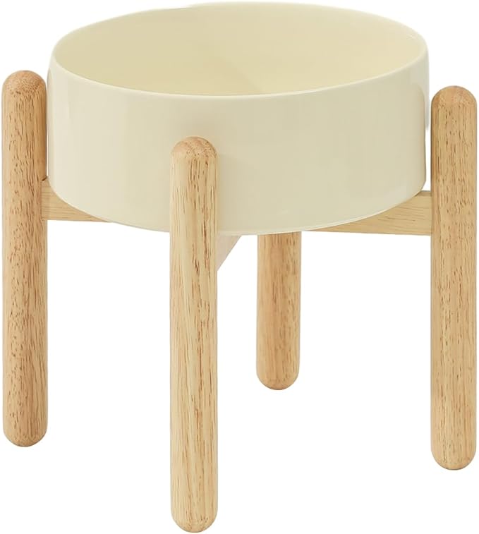 Havniva Elevated Dog Bowls Ceramic Dog Bowls with Stand, Dog Food Bowl | 8.3” Raised Dog Bowls with Non-Slip Wood Stand, Dog Food and Water Bowl Set, Dog Feeding Bowls for Large Dogs by Havniva