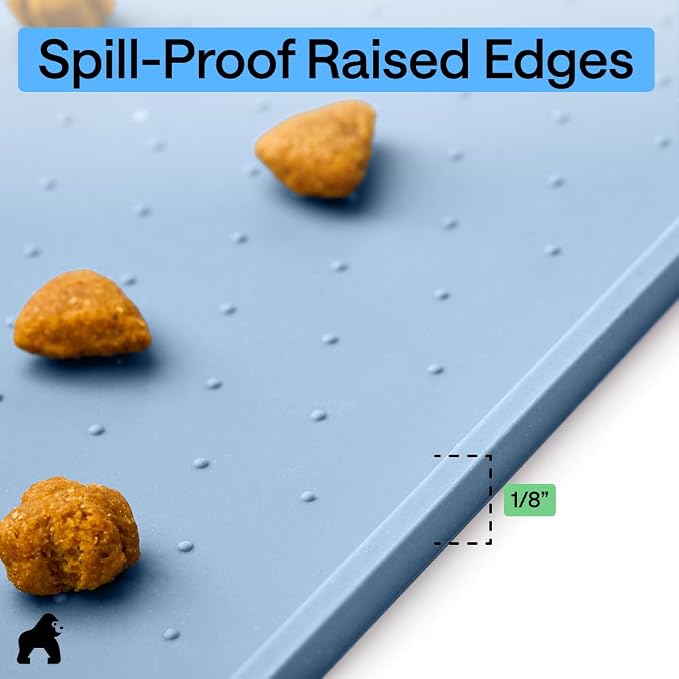 GORILLA GRIP 100% Waterproof Raised Edge BPA Free Silicone Pet Feeding Mat, Dog Cat Food Mats Contain Spills Protects Floors, Placemats for Cats and Dogs Water Bowl, Pets Accessories 26x17 Blue - Image 7