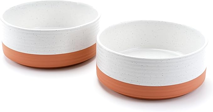 SPUNKYJUNKY Ceramic Dog and Cat Bowls 2 Pack, 5.1'' Dog and Cat Food Water Double Feeding Bowls Non-Slip for Cats and Puppy Small Sized Breed Microwave Dishwasher Safe - 13.5 OZ, 2pcs, Pattern White by SPUNKYJUNKY