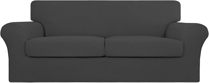 Easy-Going 3 Pieces Stretch Oversized Loveseat Couch Cover for 2 Cushion Couch Sofa Cover for Dogs Washable Sofa Slipcover Elastic Furniture Protector for Pets (Dark Gray, Oversized Loveseat) by Easy-Going