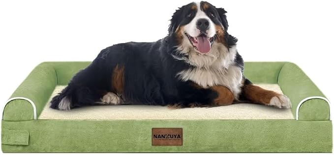 NANUYA Orthopedic Dog Bed for Jumbo Dogs, 53 x 42 Inch, Grass Green | Egg crate foam for joint support, 3-sided bolster pet sofa, waterproof lining, washable cover, and non-skid base - Image 8