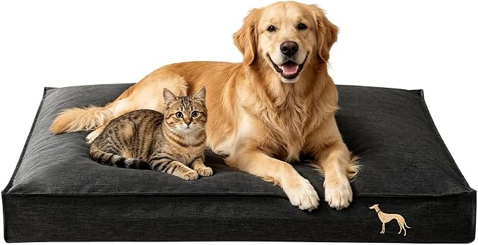 SOMAHE Waterproof Orthopedic Dog Bed, Washable, Large 35x28x4 Black | Indoor/Outdoor Ready: washable Oxford cover, TPU liner, 45D foam support for large dogs, crates, SUV, patio, porch. by COZYHOMECHICSTYLE