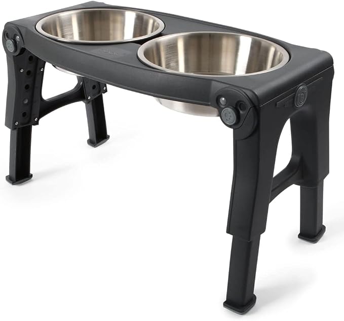 Dexas Pets Adjustable Height Double Pet Feeder with Stainless Steel Bowls by Dexas