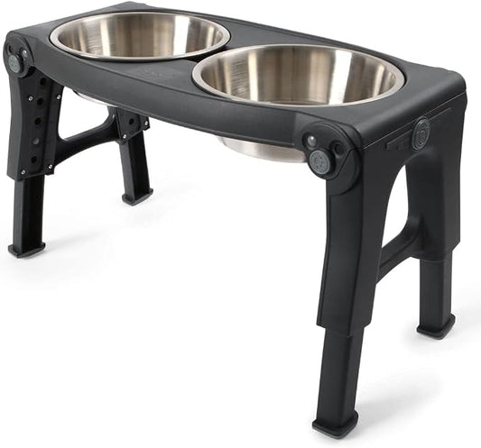 Dexas Pets Adjustable Height Double Pet Feeder with Stainless Steel Bowls by Dexas