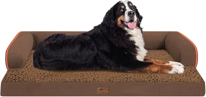 MEKIY Orthopedic Waterproof Jumbo Dog Bed with Bolster for Extra Large Dogs | Pillow Support for Neck Relief, Egg Crate Foam, Waterproof Liner, Anti-Slip Bottom, Removable Bolster Cover, 53 x 42 Inch by Mekiy