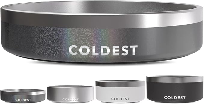 Coldest Dog Bowl - Anti Rust Metal, Non Slip, 3 Layers Insulated Stainless Steel Dog Bowls - Spill Proof & Heavy Duty - Water Bowl for Dogs, Cats & Pets, Dish Washer Safe (21 oz, Stardust Glitter) by Coldest