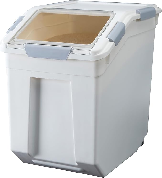 HANAMYA 15 Liter / 30 lbs Rice Storage Container with Measuring Cup, BPA free, For Rice | Grain | Pet Food | Flour, 1 count, White by HANAMYA