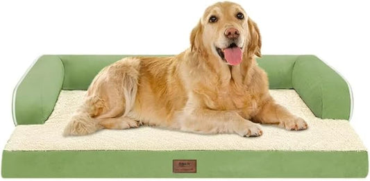 MEKIY Orthopedic XL Dog Bed with Bolster for Extra Large Size Dogs | Pillow Support for Neck Relief, Egg Crate Foam, Skin-Friendly Surface, Waterproof Liner, Anti-Slip Bottom, 42 x 30 Inch by Mekiy