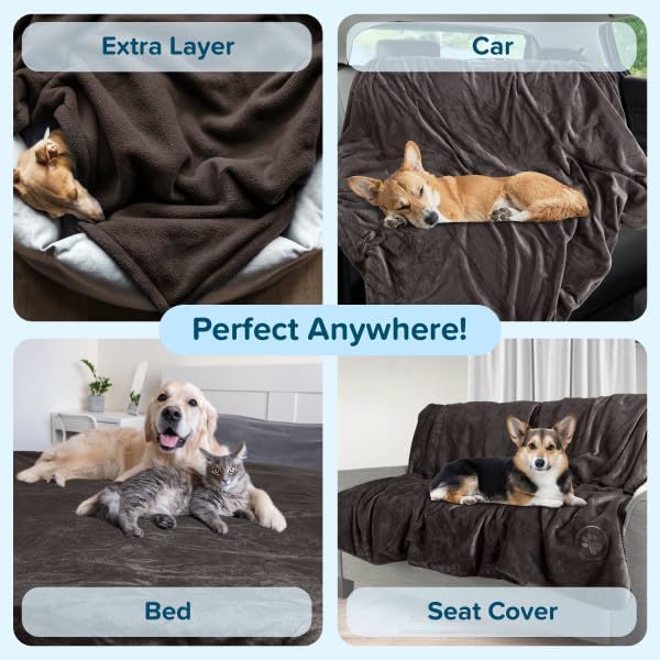 Waterproof Pet Blanket Collection– Reversible Throw Protects Couch, Car, Bed from Spills, Stains, or Fur – Dog and Cat Blankets by PETMAKER Dark Gray Large - Image 6