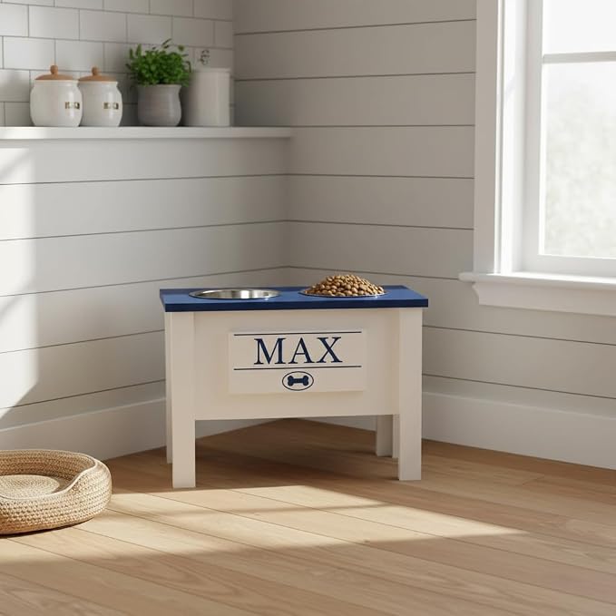Elevated Dog Bowls for Large Dogs, Personalized Food Stand for Large Breed | Farmhouse Style, Elevated Wood Stand, Storage Container, Stainless Steel Bowls, Raised Anti-Slip Feeder, Made in USA - Image 3