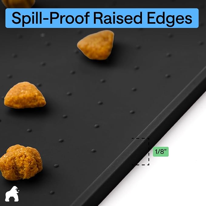 GORILLA GRIP 100% Waterproof Raised Edge BPA Free Silicone Pet Feeding Mat, Dog Cat Food Mats Contain Spills Protects Floors, Placemats for Cats and Dogs Water Bowl, Pets Accessories 16x10, Black - Image 7