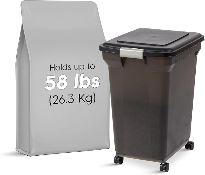 IRIS USA Dog Food Storage Container 58 Lb, Airtight Large Pet Food Storage Bin with Wheels, for Dog Cat Bird Chicken Food, Holds Up to 58 lbs, Keep Fresh, BPA Free, Made in USA, Black - Image 5