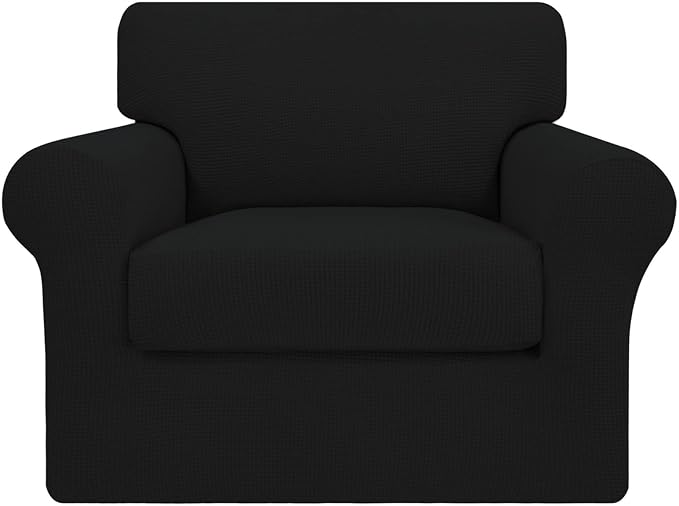 Easy-Going 2 Pieces Stretch Couch Cover Sofa Cover for Dogs Washable Sofa Slipcover for Separate Cushion Couch Spandex Jacquard Fabric Elastic Furniture Protector for Pets, Kids (Black, Chair) by Easy-Going