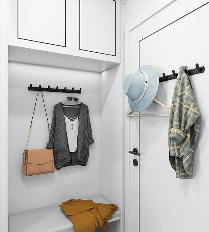 Wall Mounted Coat Rack, 6 Hooks, 21.7"x1.3", Modern, Black, 2 Pcs | Space Aluminum, Rustproof, for Hallway, Entryway, Hanging Holder for Clothes, Towel, Backpack, 40 lbs Capacity, Easy Install - Image 9