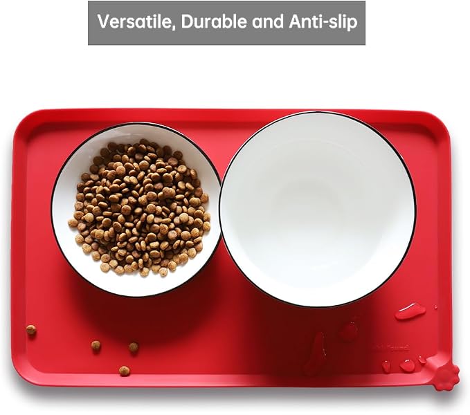 Hoki Found Silicone Pet Food Mats - Non Slip Dog Cat Bowl Mats - Classic Red - Image 4