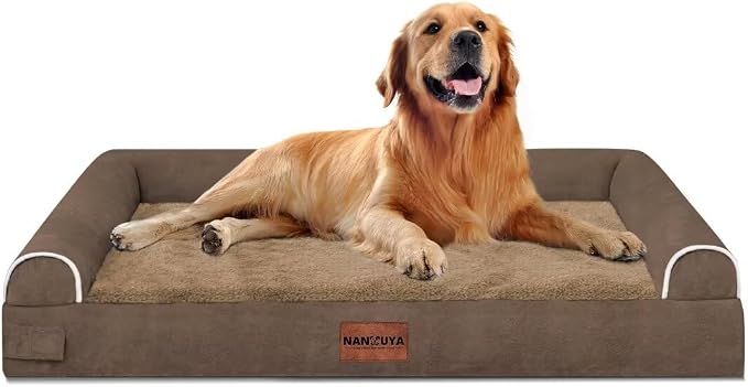 NANUYA Orthopedic Dog Bed for X-Large Dogs, 40 x 32 Inch, Brown | Egg crate foam for joint support, 3-sided bolster pet sofa, waterproof lining, washable cover, and non-skid base - Image 8