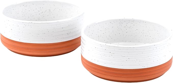 SPUNKYJUNKY Ceramic Dog Bowls 2 Pack, 7.3'' Dog Food Water Double Feeding Bowls Non-Slip for Medium to Large Sized Breed Microwave Dishwasher Safe - 42 OZ, 2pcs, Pattern White by SPUNKYJUNKY