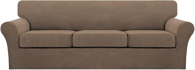 Turquoize 4 Piece Sofa Covers for 3 Cushion Couch Sofa Slipcover Soft Couch Cover for Dogs Washable Furniture Cover with 3 Individual Large Cushion Covers Feature Fabric (Large Sofa, Macchiato) by Turquoize