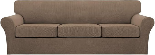 Turquoize 4 Piece Sofa Covers for 3 Cushion Couch Sofa Slipcover Soft Couch Cover for Dogs Washable Furniture Cover with 3 Individual Large Cushion Covers Feature Fabric (Large Sofa, Macchiato) by Turquoize