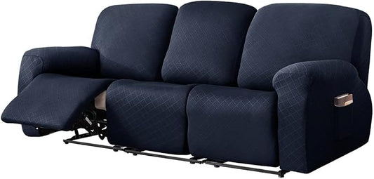 vctops Diamond Recliner Sofa Covers 8-Pieces Stretch Large Couch Covers for 3 Seats Reclining Slipcovers Soft Solid Furniture Protector (Navy,3 Seat) by vctops