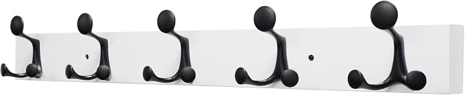 SKOLOO 30-Inch White Wood Coat Rack Wall Mount with 5 Triple Hooks - Ideal for Family Entrances, Classrooms, and Pet Supplies Storage - Perfect Coat Hooks for Wall by SKOLOO
