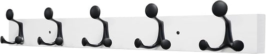 SKOLOO 30-Inch White Wood Coat Rack Wall Mount with 5 Triple Hooks - Ideal for Family Entrances, Classrooms, and Pet Supplies Storage - Perfect Coat Hooks for Wall by SKOLOO