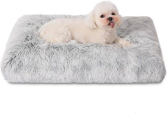 Bedfolks Waterproof Crate Bed, Plush Dog & Cat Bed with Removable Washable Cover, Faux Fur Kennel Pad, 21"x13", Grey by Bedfolks